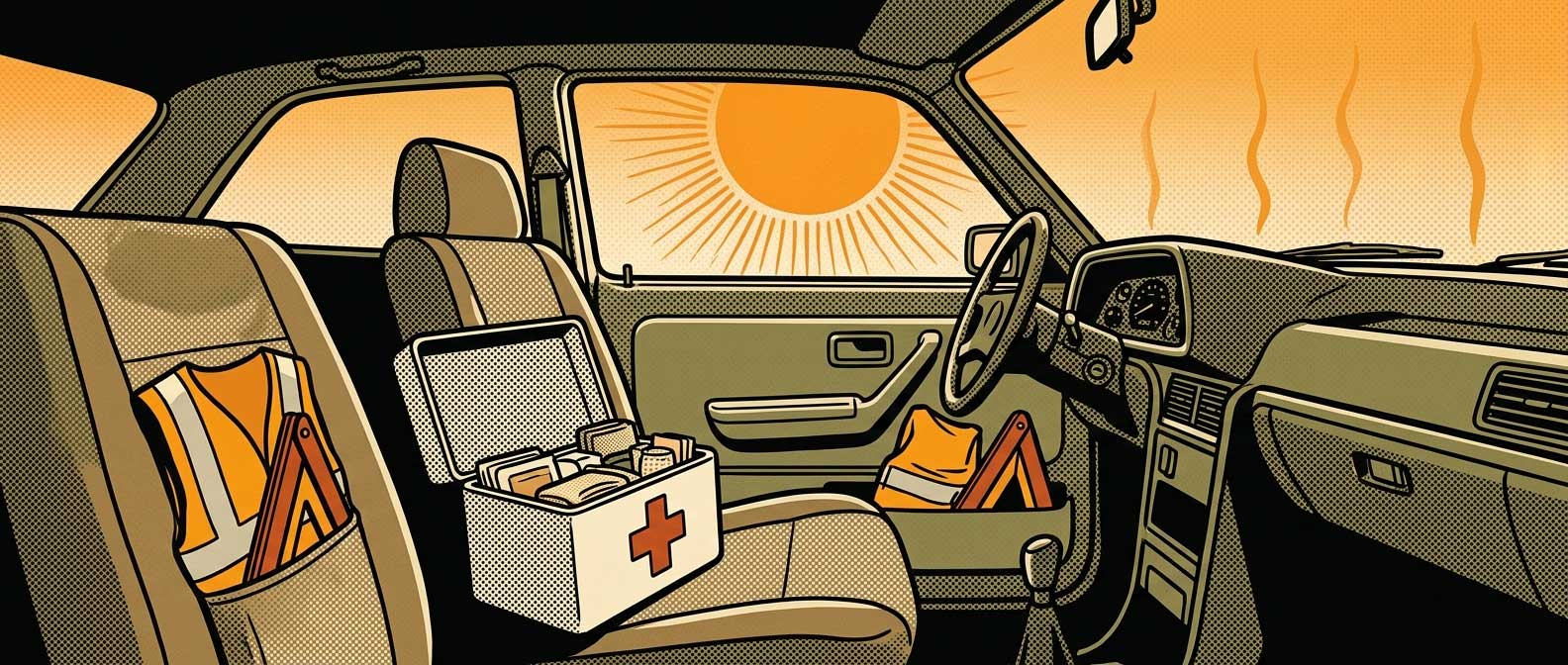 Trousse de premiers secours ouverte sur le siège passager d'une voiture