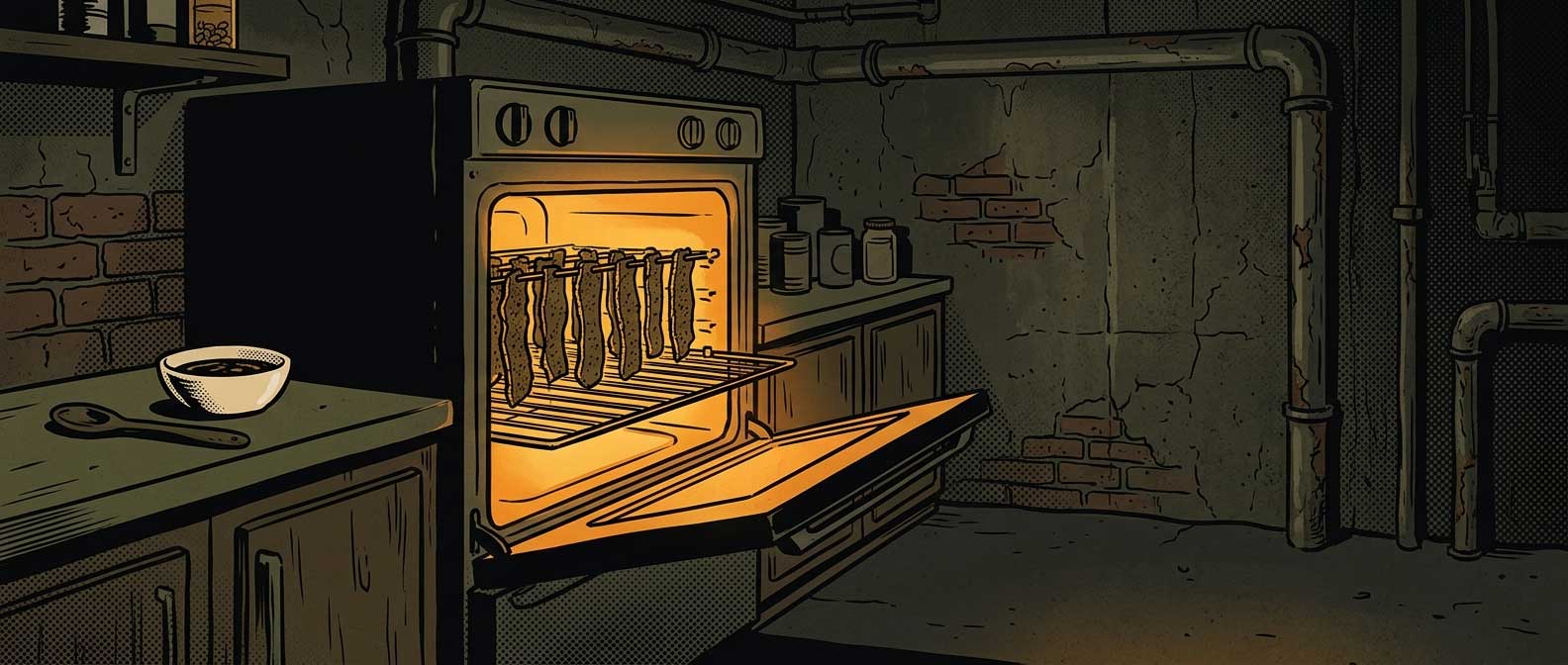 Lanières de beef jerky maison séchées disposées sur une grille