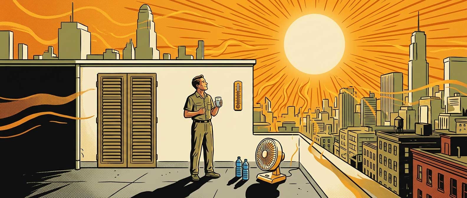 Canicule en ville - appartement surchauffé et soleil écrasant sur les toits urbains